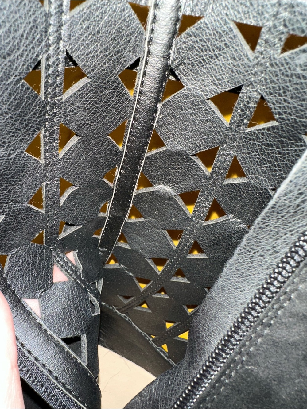 Ankle Heel Booties Pointed Toe Stiletto Faux Suede 8.5 Black Cutout Gold Buckle - Picture 10 of 11